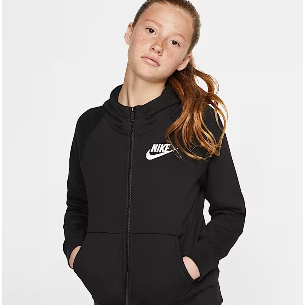 Nike‎ Sportswear Full Zip Hoodie Black White Futura Logo Girls Medium M